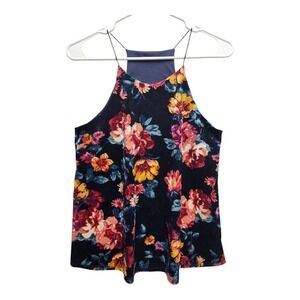 PaperMoon‎ Basima Tank Top Y2K Floral Velvet Knit Back Detail Size S/M